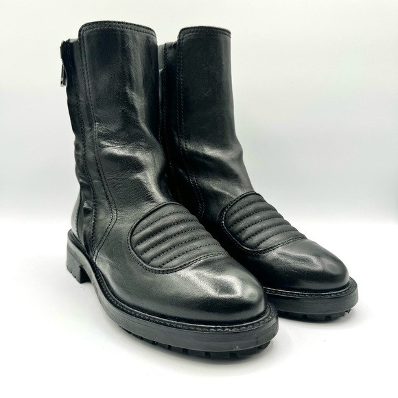 BELSTAFF BLACK LEATHER BOOTS BIKER  BOOTS MOTO CHUNKY SOLE HEELS SHOES SIZE 37 - Picture 15 of 17